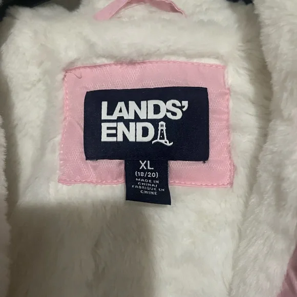 Lands' End - Girls Light Pink Quilted Coat with Faux Fur Hood Size XL - Picture 5 of 5